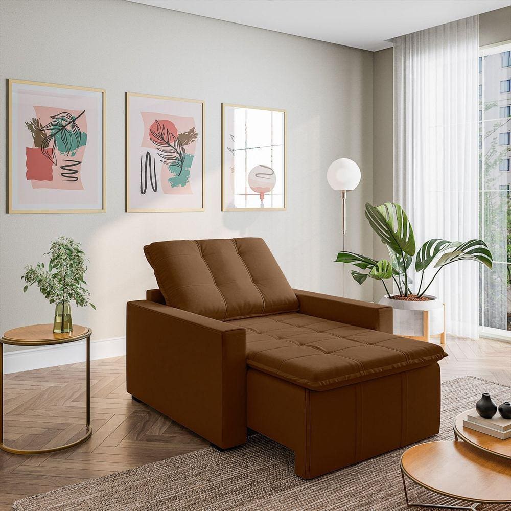 Poltrona Retrátil com Braço Reto Palmeira Cabecasa Madeiramadeira Marrom