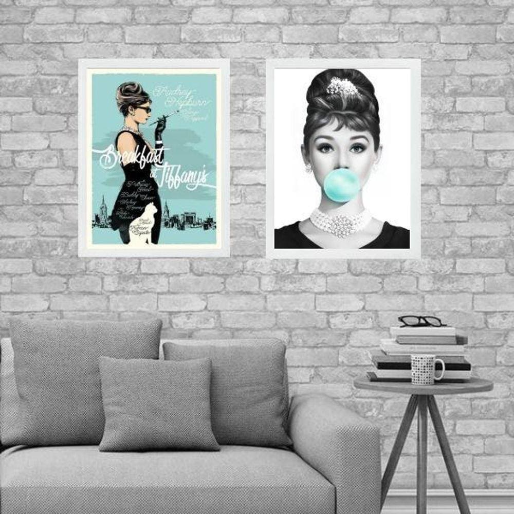 Kit 2 Quadros Breakfast At Tiffanys- Audrey 33X24Cm - Vidro
