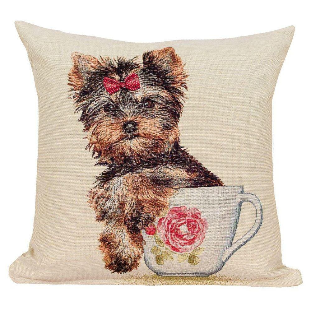 Capa De Almofada Yorkshire Na Xicara 45x45cm