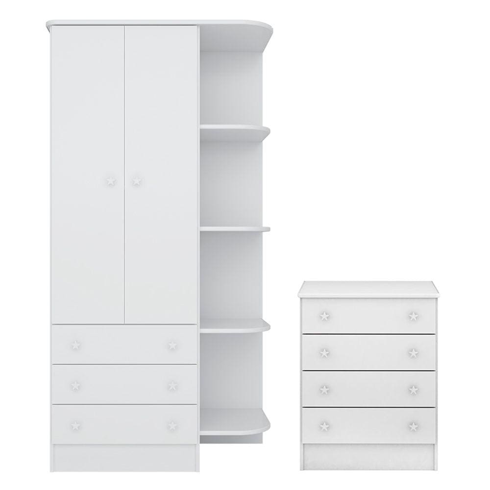 Quarto de Bebê Doce Sonho com Roupeiro 825 e Cômoda 777 Qmovi Branco