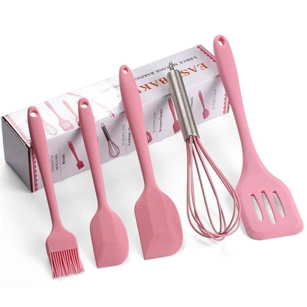 Kit 5 Unidades Utensílios De Cozinha Silicone Com Fue