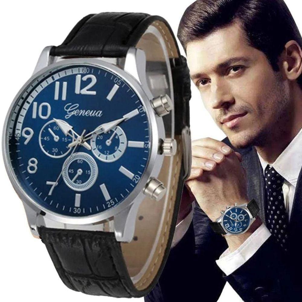 Relógio Masculino De Pulso Geneva Men Fundo Azulado
