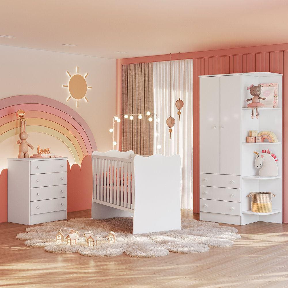 Quarto de Bebê Doce Sonho Completo Qmovi Branco