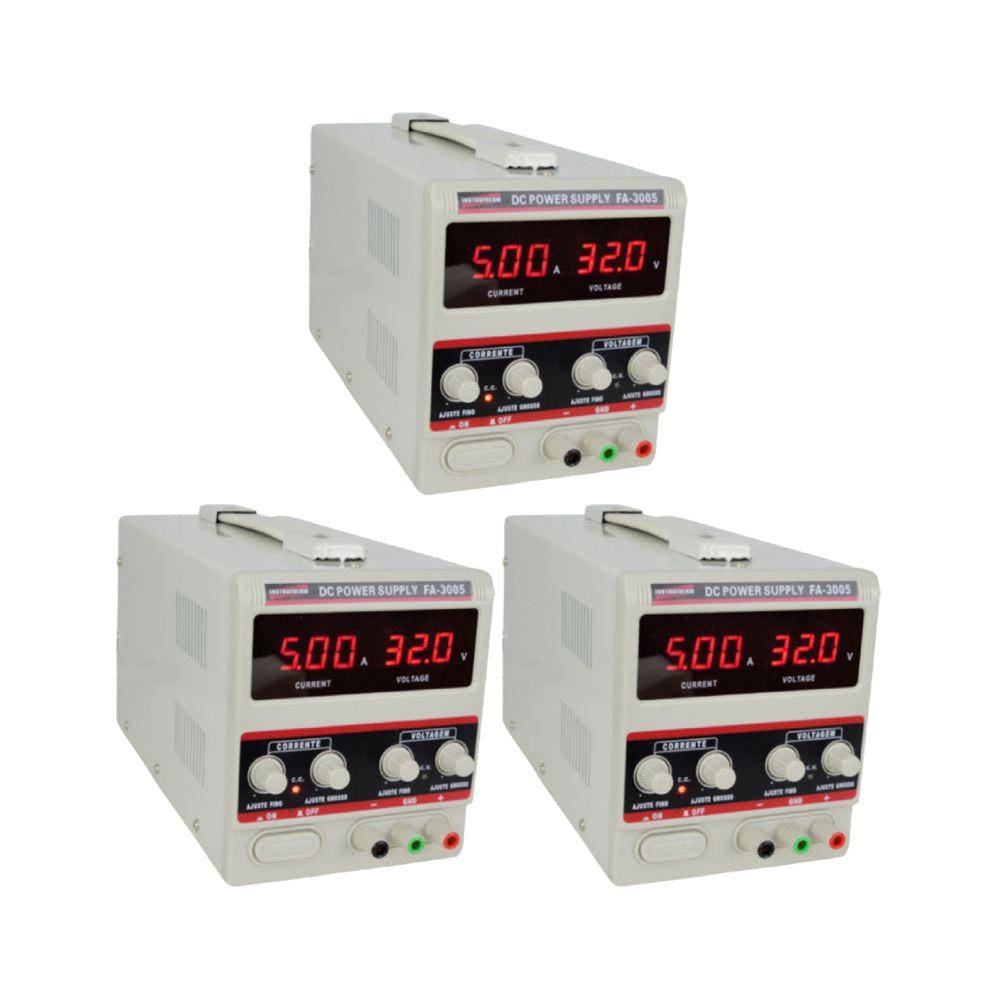 Kit 3 Fonte Alimentação Digital Tensão 32 Volts 1 Canal Corrente 5Am Laboratório Pesquisas Fa-3005 Portátil Instrutherm