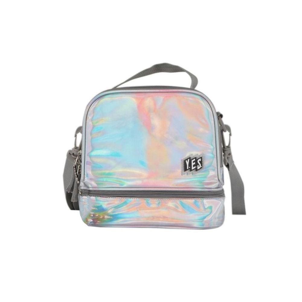 Lancheira E Bolsa Com Alça 2 Divisórias Prata Holo Yes
