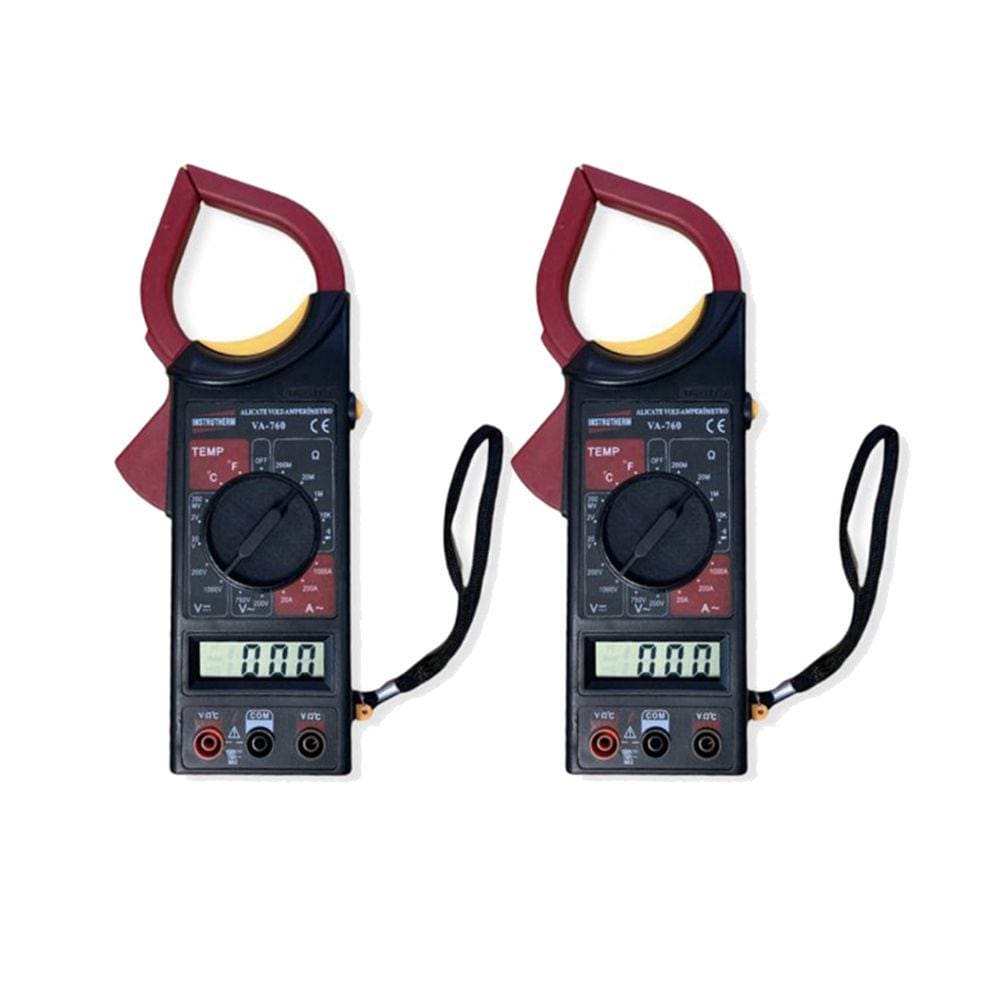 Kit 2 Alicate Volt Amperímetro Digital Tensão Continuidade Corrente Resistência Temperatura Va-760 Portátil Instrutherm