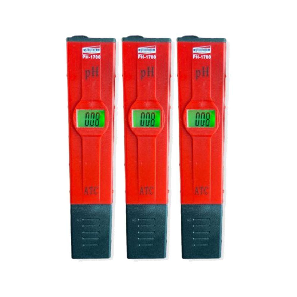Kit 3 Medidor Ph Digital Faixa 0,0 A 14,0Ph Tipo Caneta Chave Calibração Ph-1700 Portátil Instrutherm Com Estojo Solução