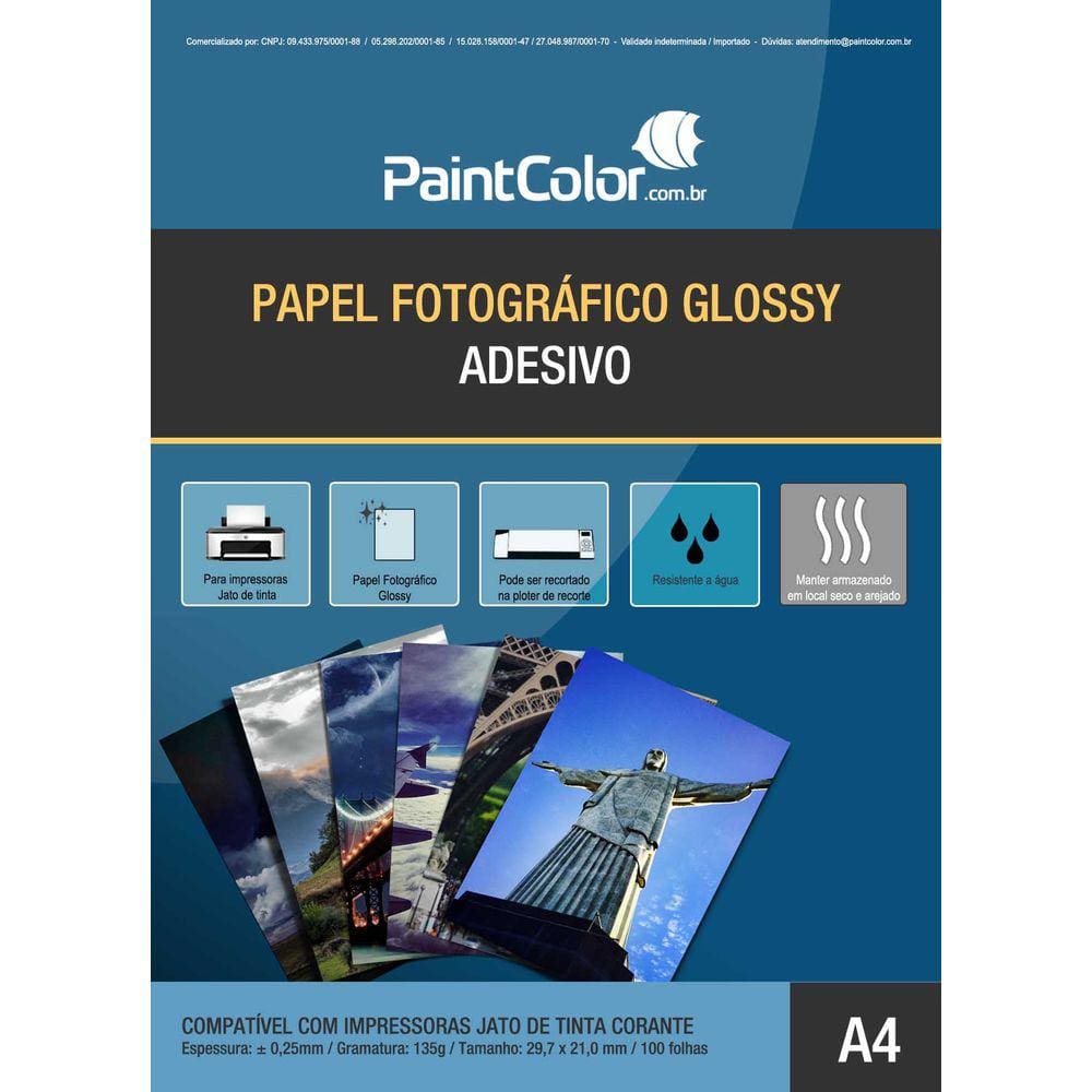 Papel Fotográfico Glossy Adesivo para Jato de Tinta 135g A4 100 Folhas