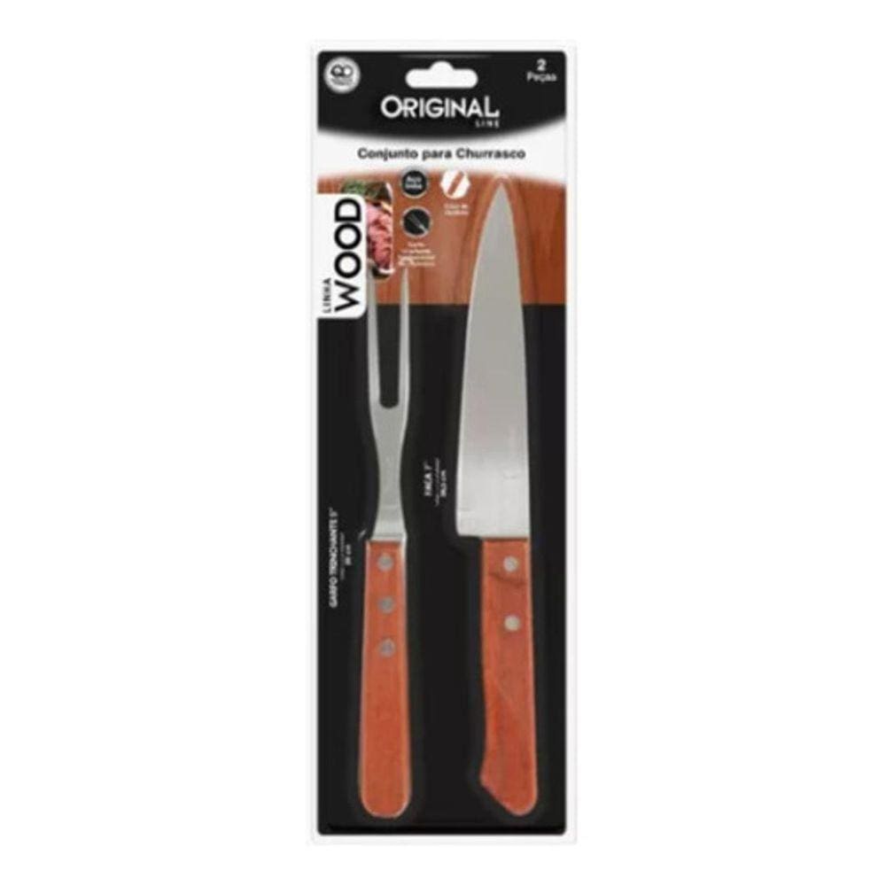 Conjunto Churrasco Kit Garfo Faca De Madeira Line