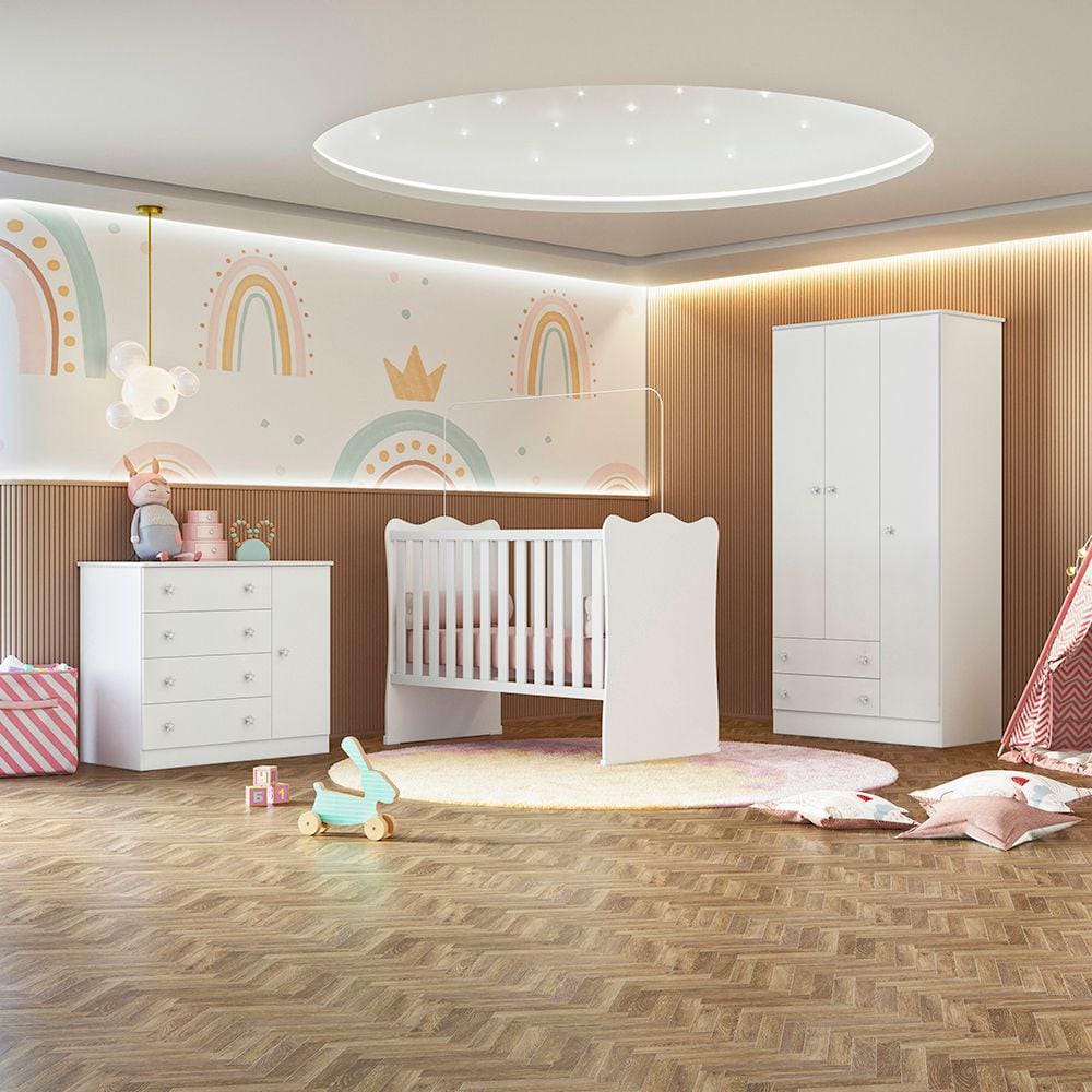 Quarto de Bebê Doce Sonho Completo com Cômoda Sapateira Qmovi Branco