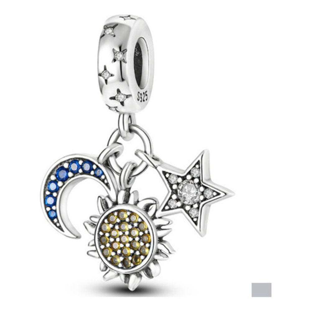 Berloque Pingente Sol Lua Estrela Prata 925