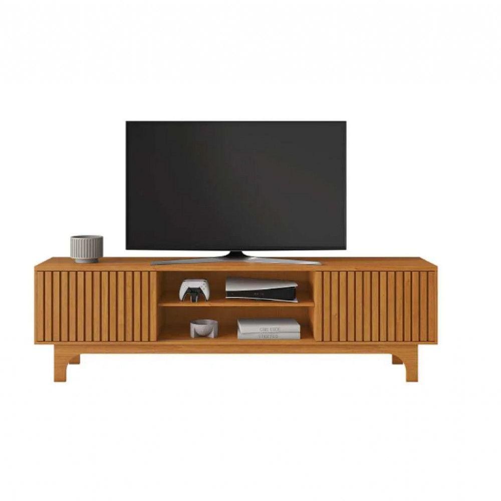 Rack Para TV 70 Polegadas 2 Portas Ripadas Trunfo Pés MDF Usinados JCM Movelaria