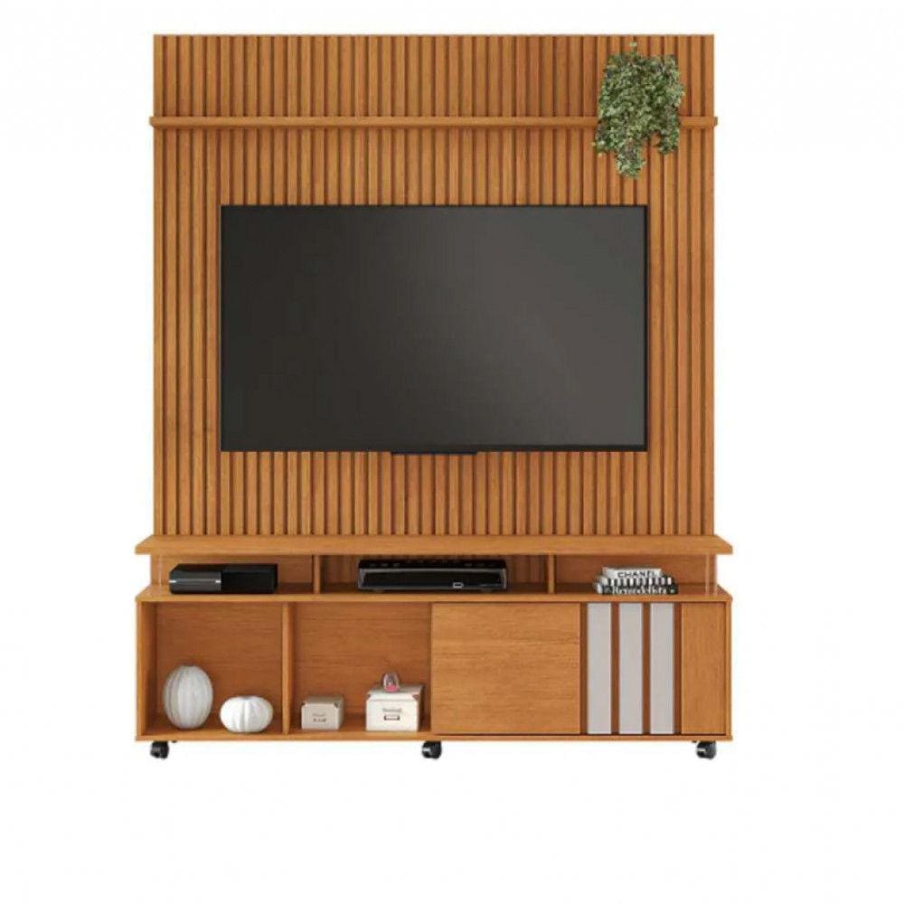 Painel Riso Com Rack Atraente Ripado C/ Rodízios JCM Movelaria