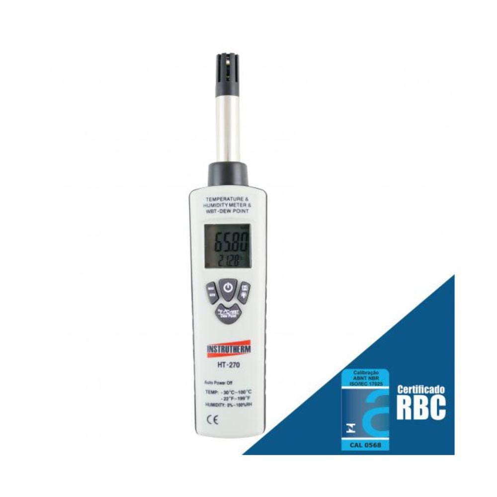 Termo Higrômetro Psicrômetro Digital Temperatura Umidade Bulbo Ponto Orvalho Ht-270 Portátil Instrutherm Certificado Rbc