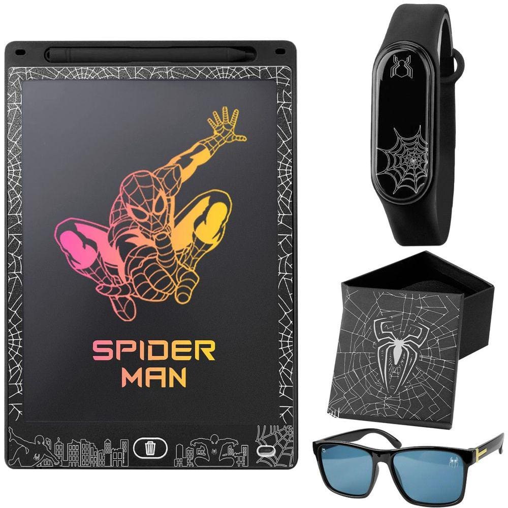 Relogio preto digital led prova dagua presente lousa magina LCD homem aranha + caixa + oculos sol