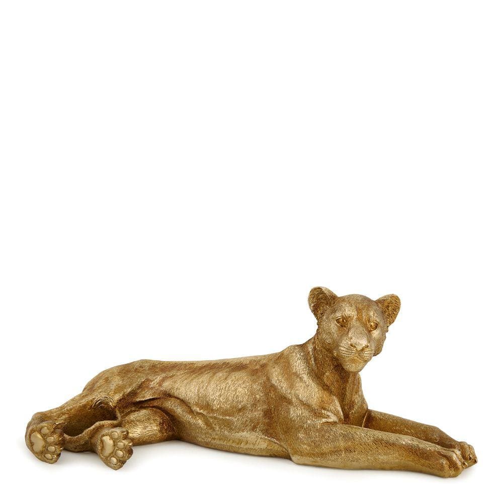 Escultura Decorativa Leoa em Poliresina Dourada 50cm 17525 Mart