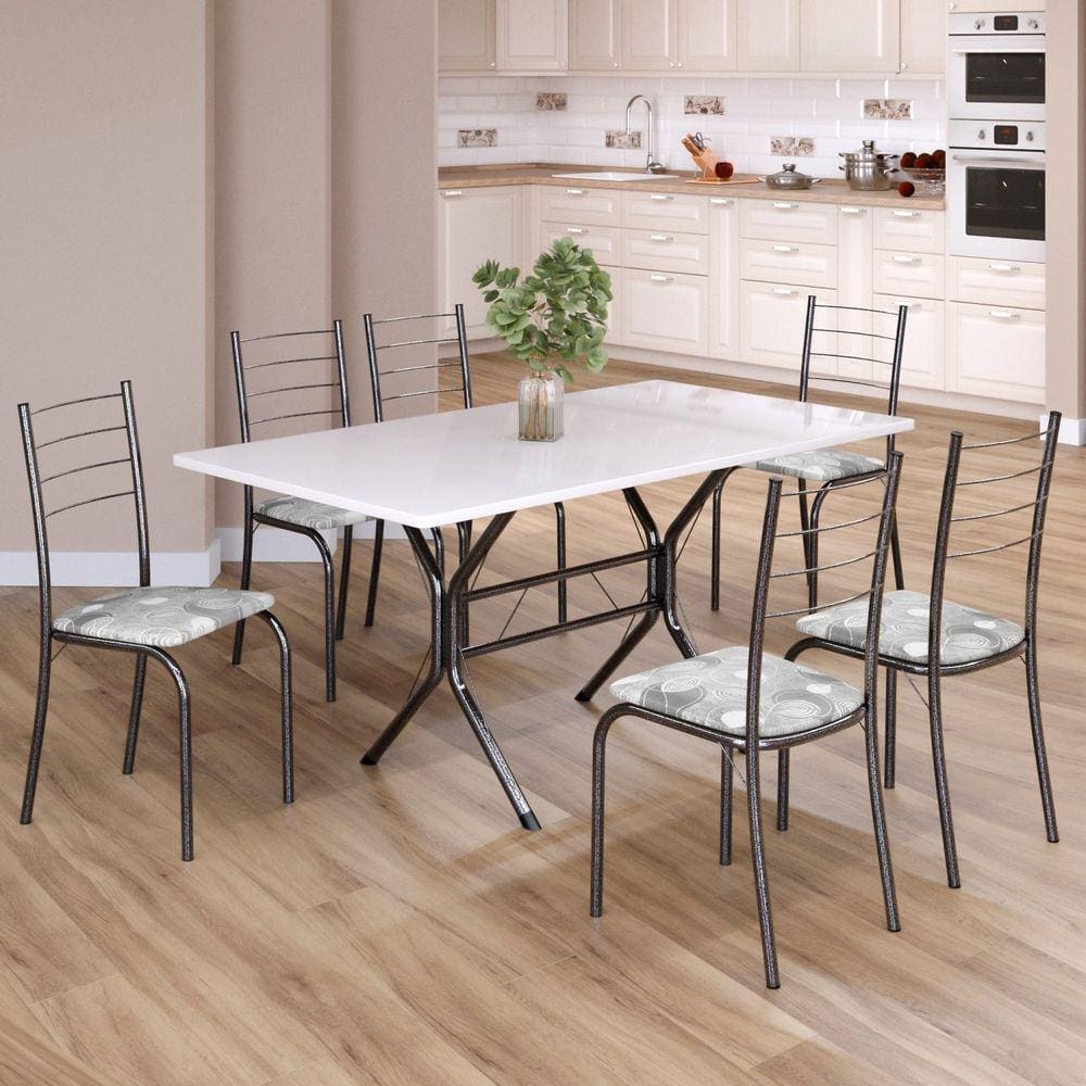Conjunto Sala de Jantar Mesa Retangular 140x75cm Tampo Madeira Mdp 6 Cadeiras Rio Paraopeba / Mart Prata