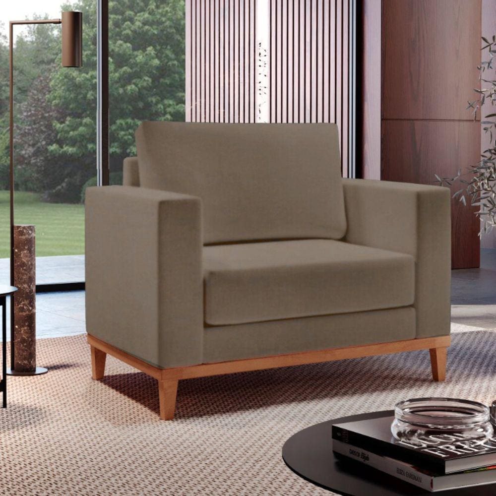 Poltrona para Sala de Estar Emily Yescasa Veludo Bege