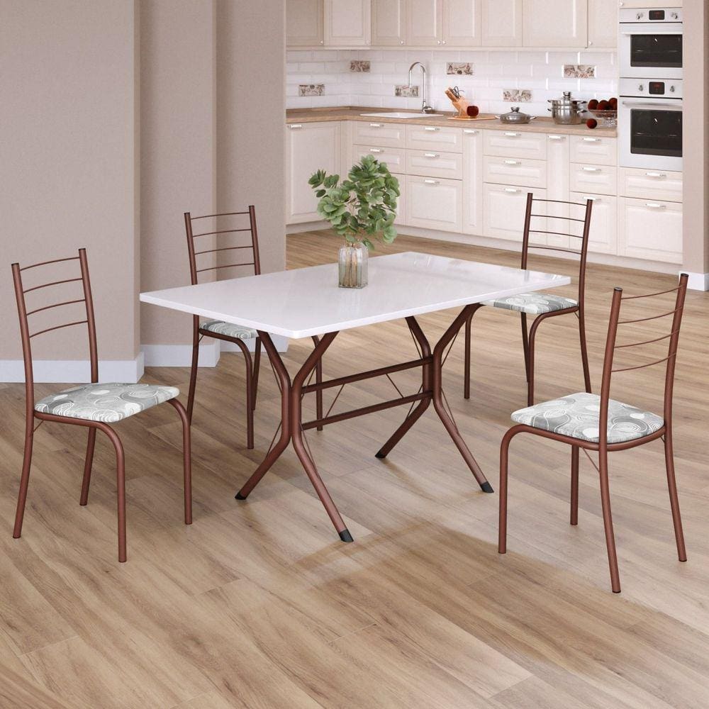Conjunto Sala de Jantar Mesa Retangular 100x60cm Tampo Madeira Mdp 4 Cadeiras Rio Paraopeba / Marrom