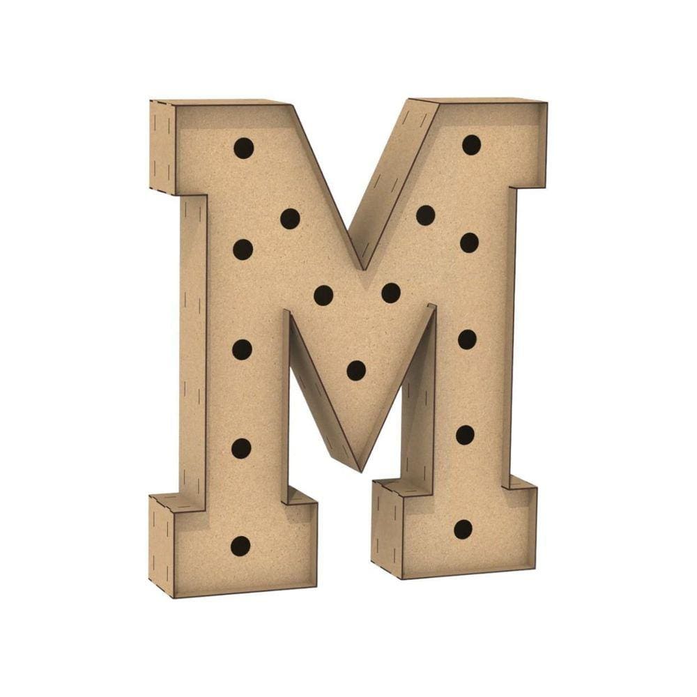 Letra Caixa Grande M Mdf 60Cm Altura Furo Lampada Iluminação
