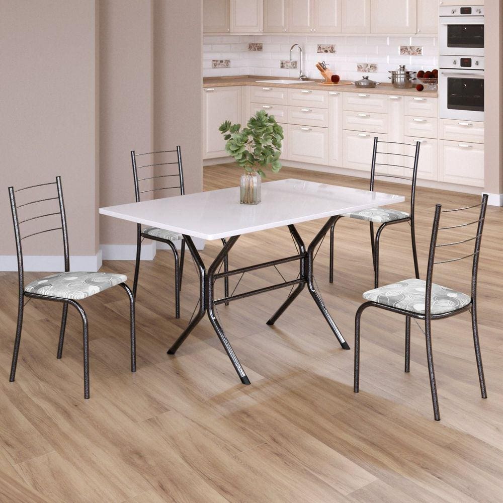 Conjunto Sala de Jantar Mesa Retangular 100x60cm Tampo Madeira Mdp 4 Cadeiras Rio Paraopeba / Mart Prata