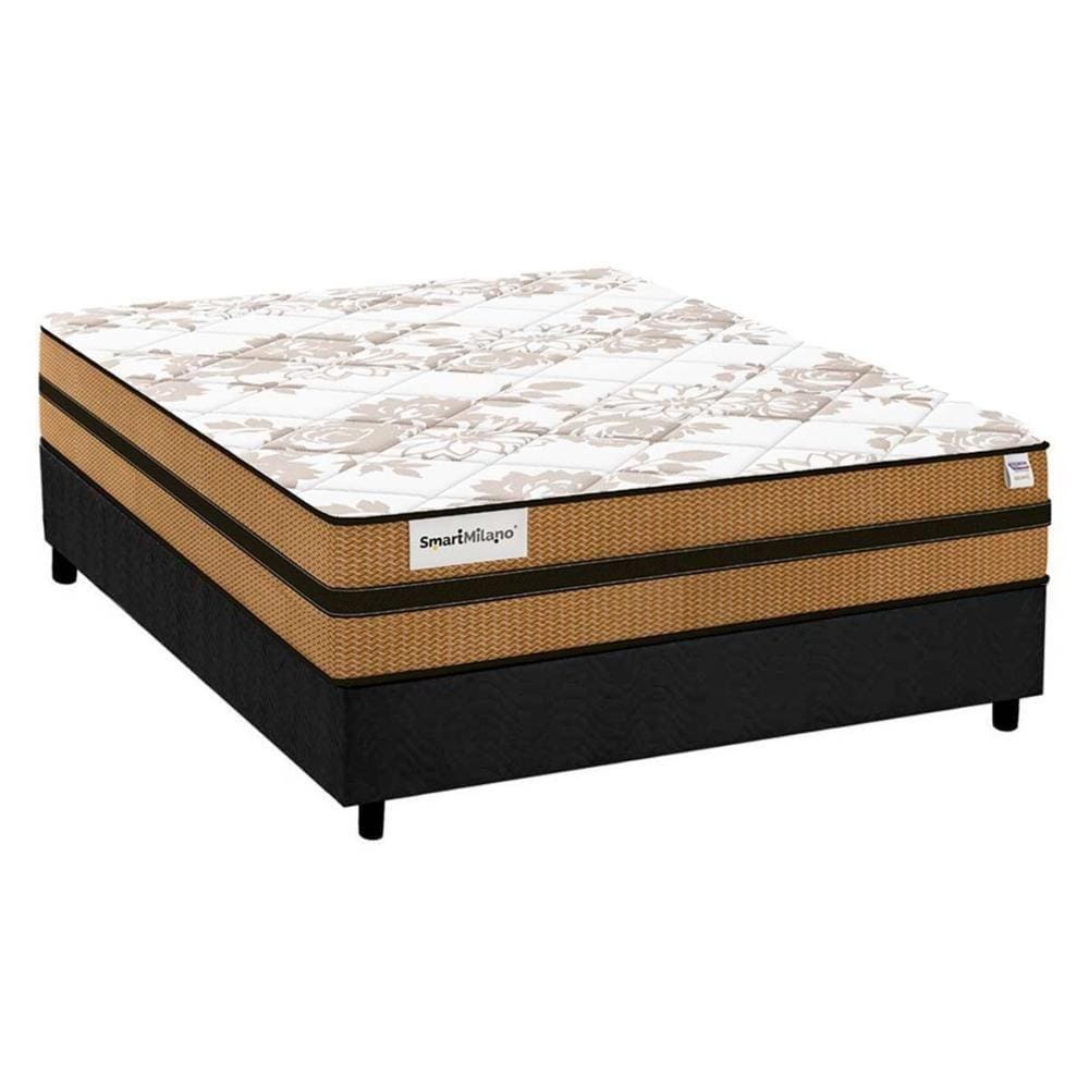 Cama Box Casal: Colchão Molas MasterPocket Ensacadas Plumatex Smart Milano + Base CRC Suede Cinza(138x188)