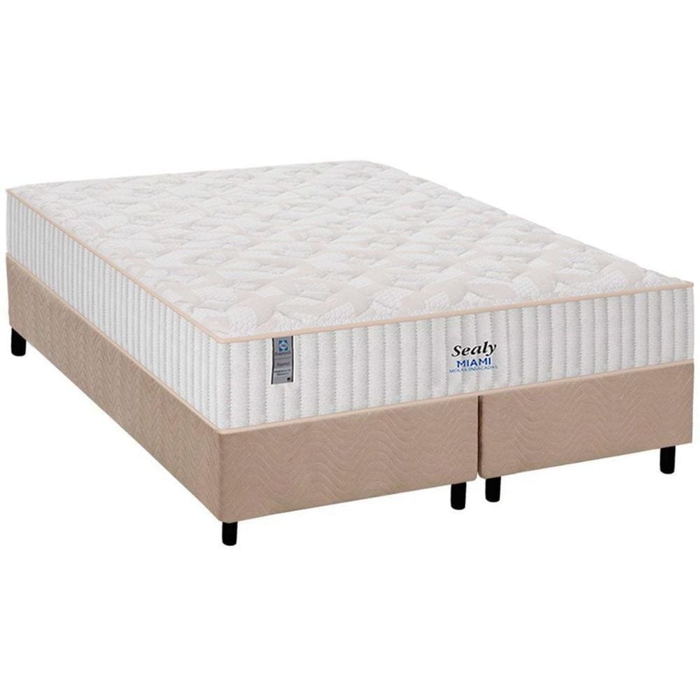 Cama Box King: Colchão Molas MasterPocket Ensacadas Plumatex Miami + Base CRC Suede Bege(193x203)