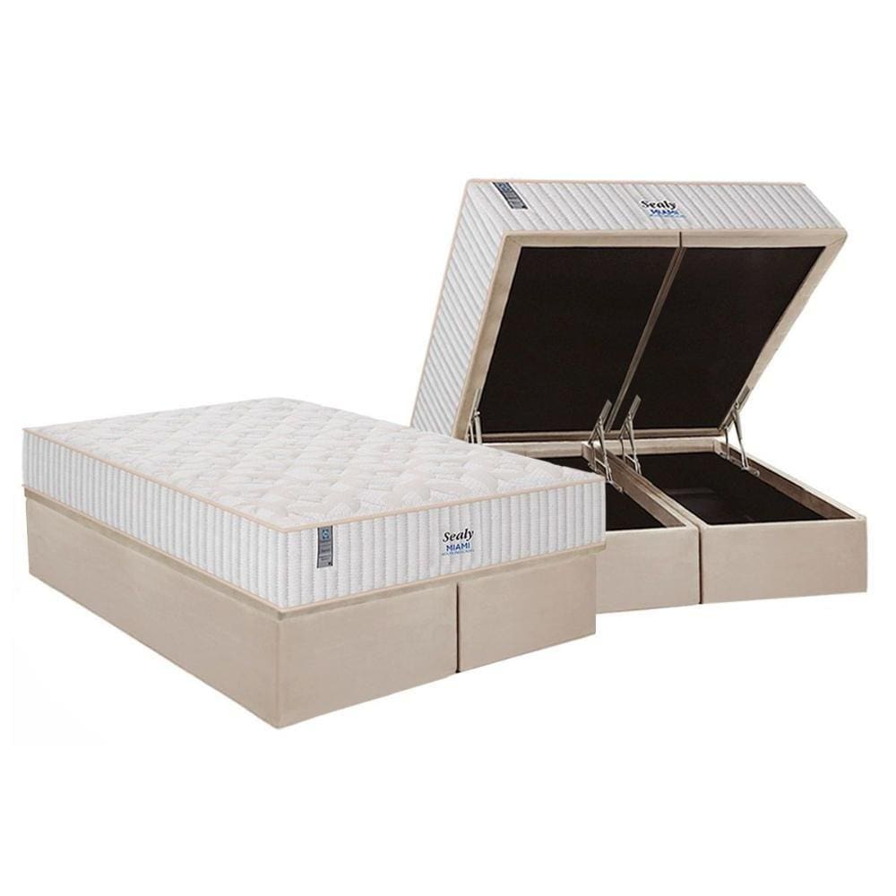 Cama Box Baú King: Colchão Molas MasterPocket Ensacadas Plumatex Miami + Base CRC Suede Clean(193x203)