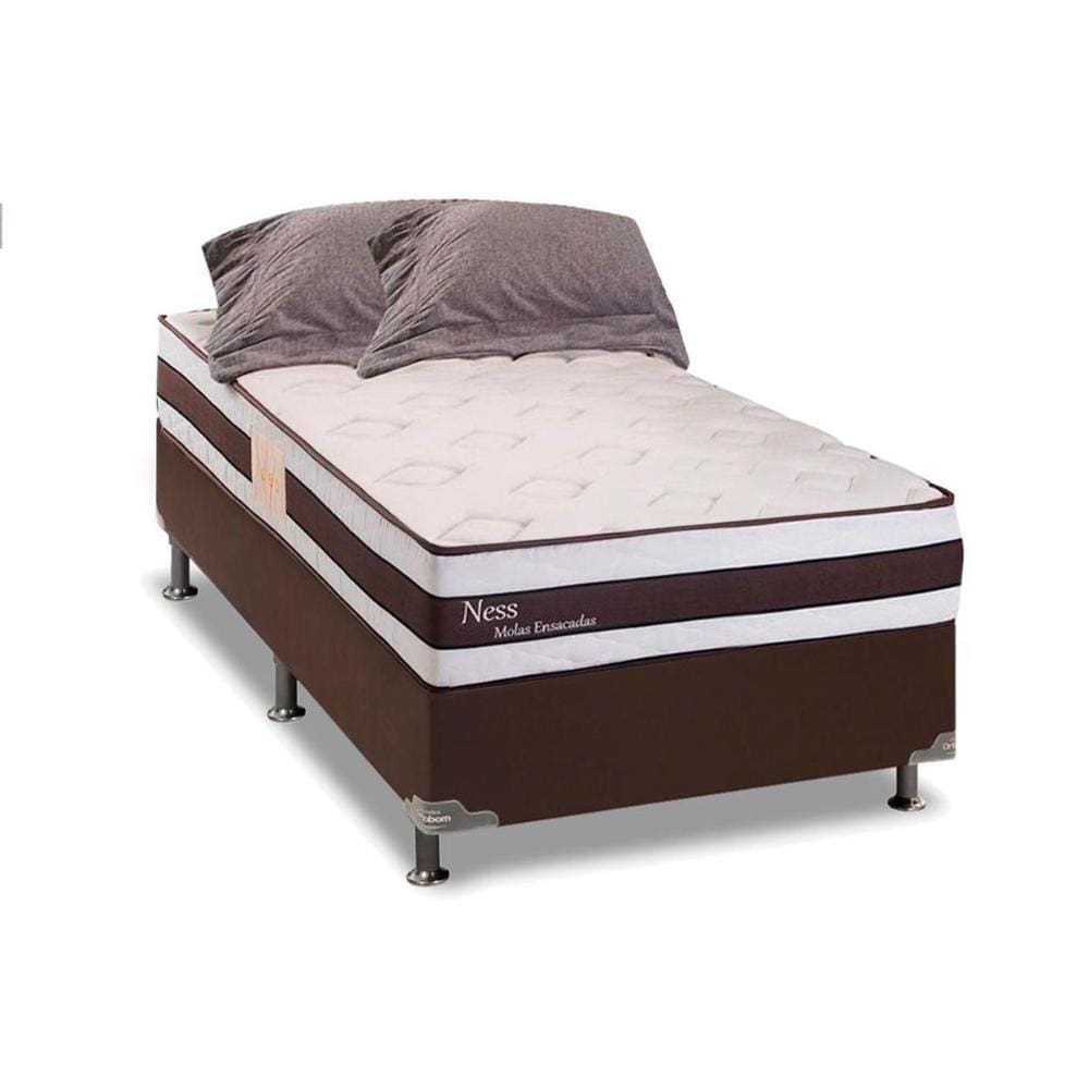 Cama Box Solteiro: Colchão Molas Herval MasterPocket Ensacadas Ness + Base CRC Courano Brown(88x188)