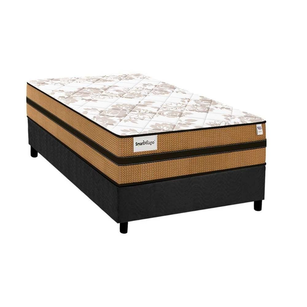 Cama Box Solteiro: Colchão Molas Ensacadas Plumatex MasterPocket Smart Milano + Base CRC Suede Gray(88x188)