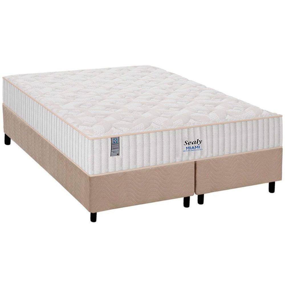 Cama Box Queen: Colchão Molas Plumatex MasterPocket Ensacadas Miami + Base CRC Suede Bege(158x198)