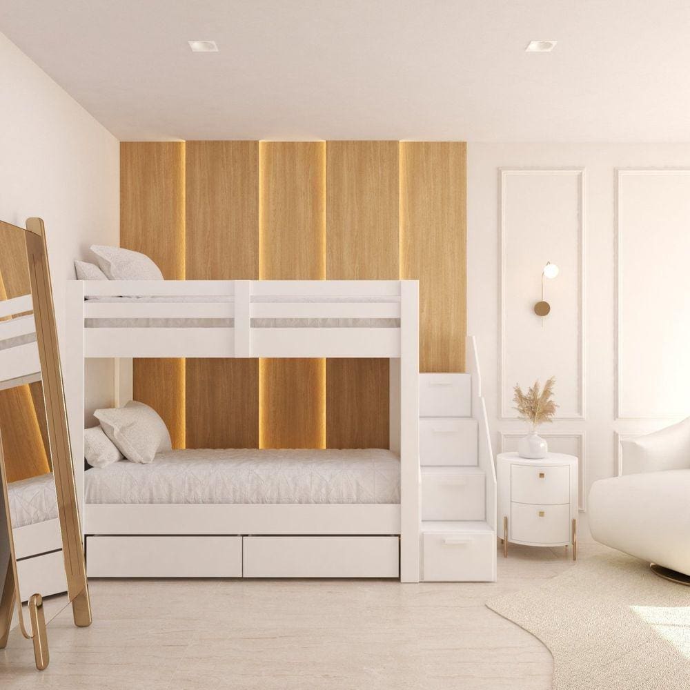 Beliche Solteiro Adulto com 2 Gavetões e 4 Nichos Star Plus Yescasa Branco Perfect Wood