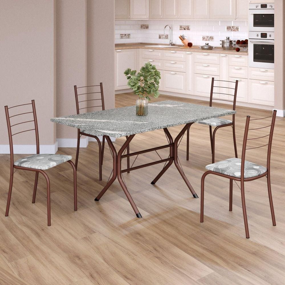 Conjunto Sala de Jantar Mesa Retangular 120x75cm Tampo Granito Topázio 4 Cadeiras Rio Paraopeba / Marrom