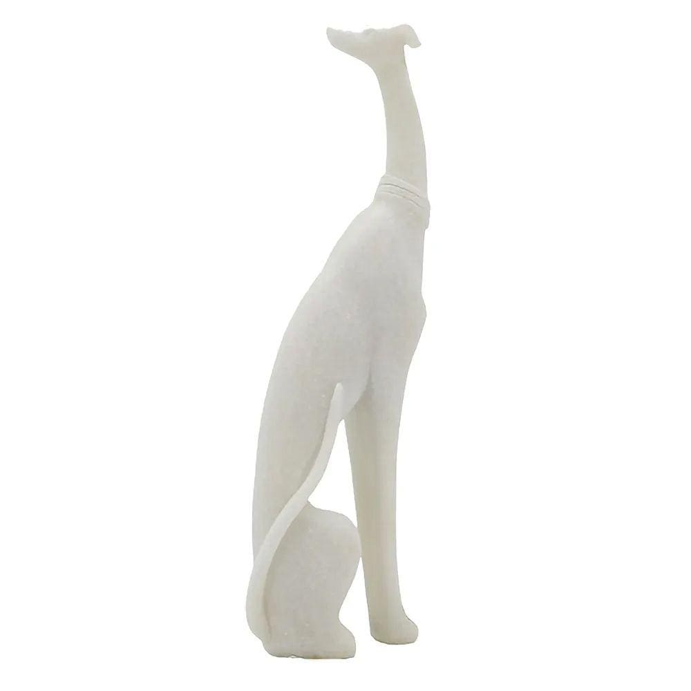 Escultura Decorativa Cachorro em Resina Branco 37cm SS0258 BTC