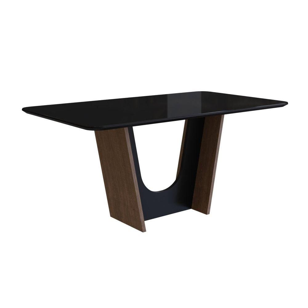 Mesa para Sala de Jantar 160x90cm com Vidro Lapidado Marrom/Preto