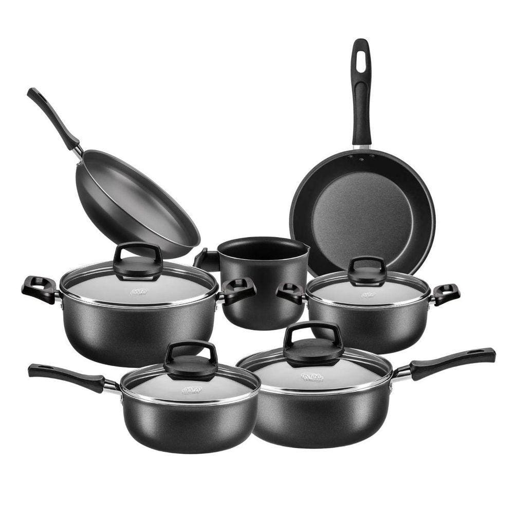 Jogo Conjunto De Panelas 7 Peças Antiaderente Tampa De Vidro