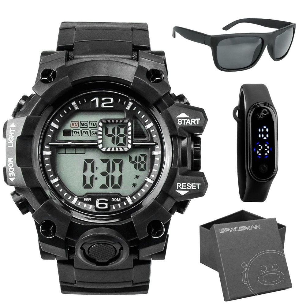 relogio masculino digital + caixa + oculos de sol protecao uv social casual esportivo robusto data