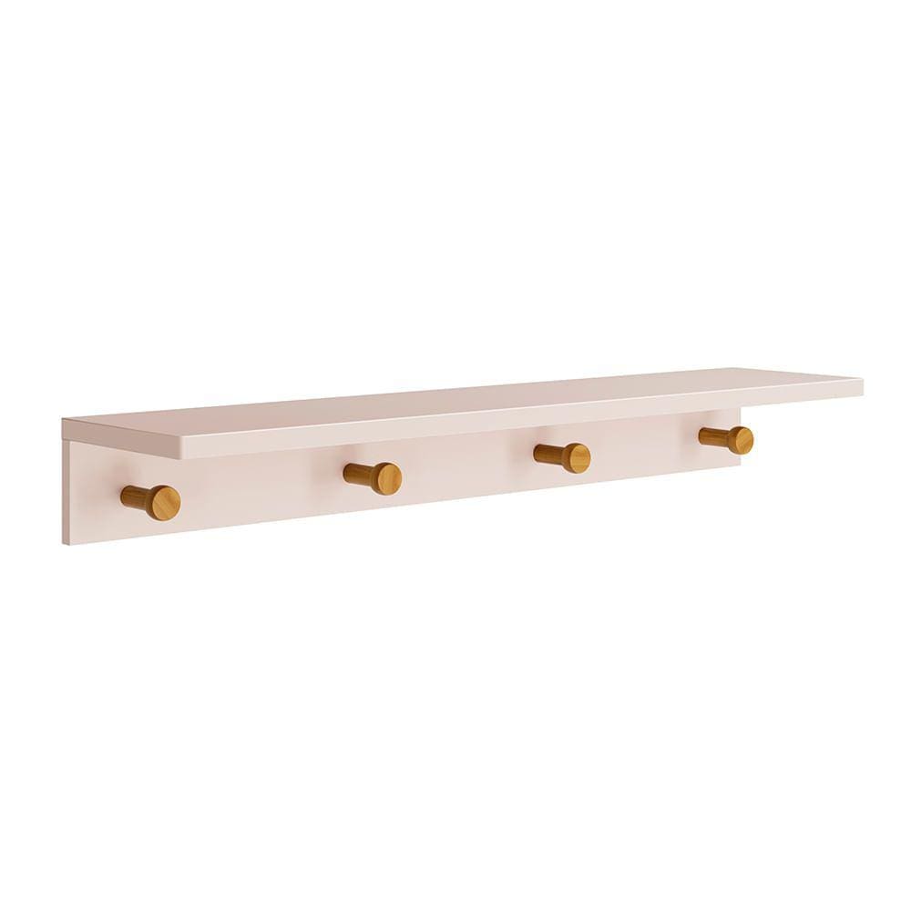 Prateleira Bia com Cabideiro Rosa Fosco e Madeira - 89cmx19cmx11cm