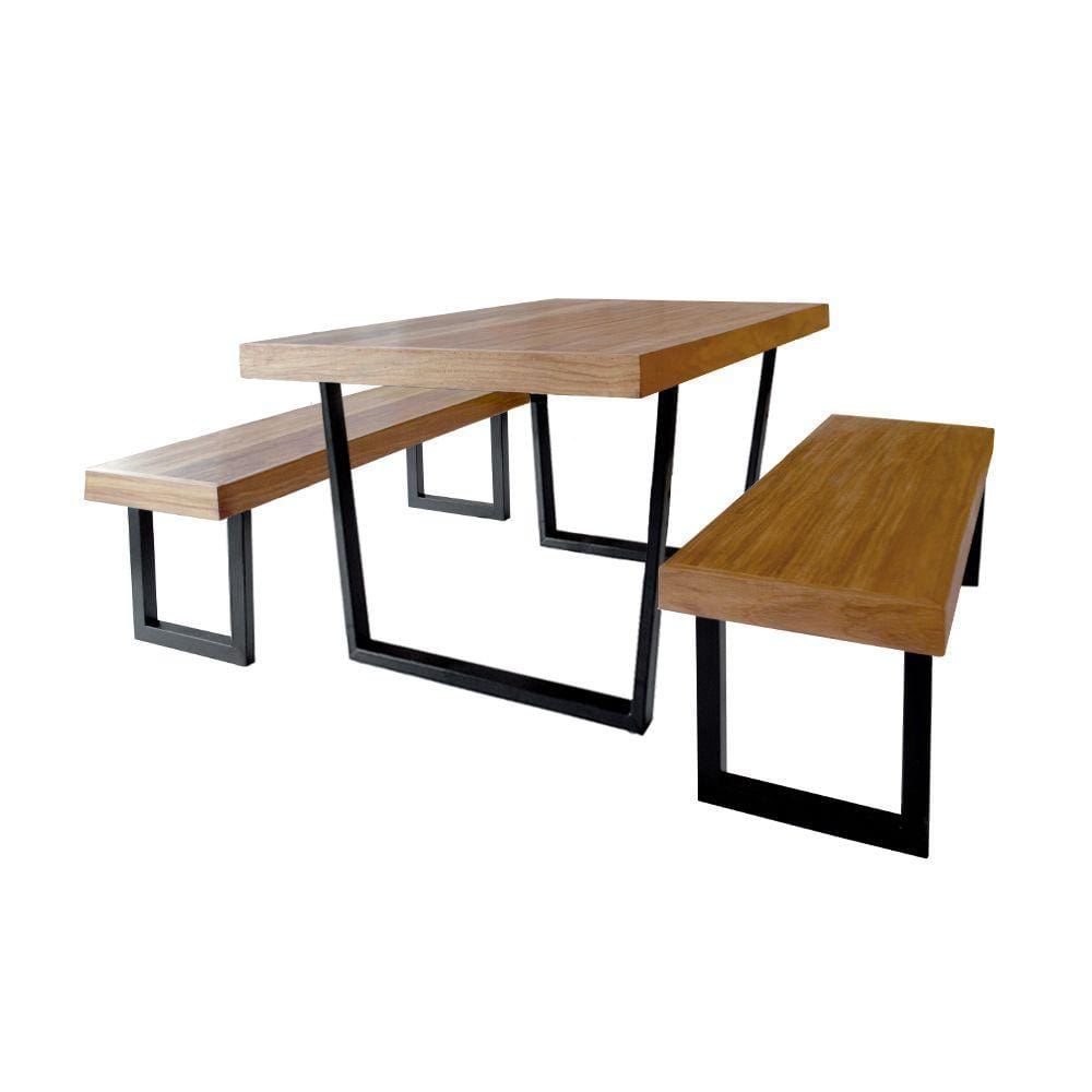Conjunto Mesa Industrial Lanna 2,00m Ferragem Preta com 2 Banco Industrial Lanna