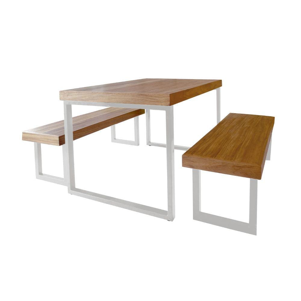 Conjunto Mesa Industrial Bernardo 1,20m Ferragem Branca com 2 Bancos Industrial Bernardo