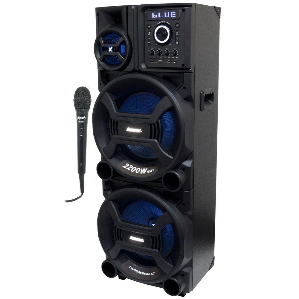 Caixa Som Amplificada Bluetooth 2200W Rms Woofer Mp3 Led Usb Tws ACA 2201 Pesadão Black Microfone