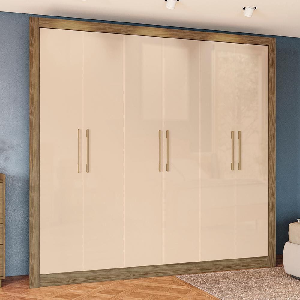 Guarda Roupa Casal Kappesberg 6 Portas 2 Gavetas Nogueira Macadâmia