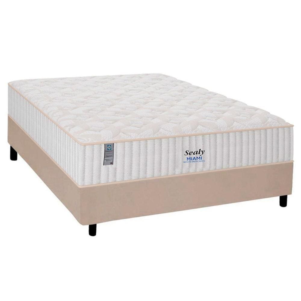 Cama Box Casal: Colchão Molas Ensacadas Plumatex MasterPocket Miami + Base CRC Courano Clean(138x188)