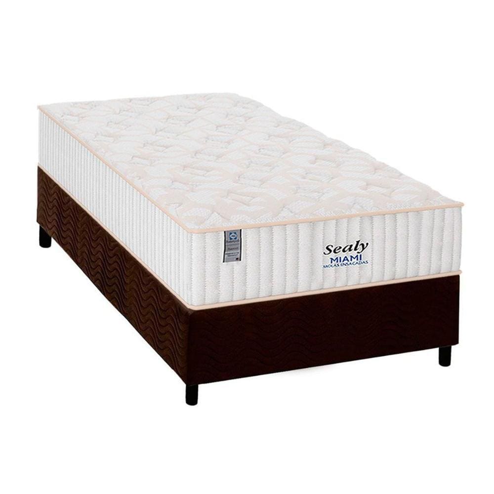 Cama Box Solteiro: Colchão Molas Ensacadas Plumatex MasterPocket Miami + Base CRC Suede Brown(88x188)
