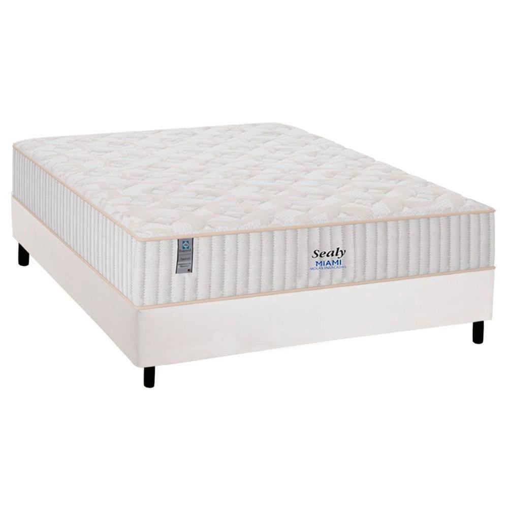 Cama Box Casal: Colchão Molas Ensacadas Plumatex MasterPocket Miami + Base CRC Courano White(138x188)