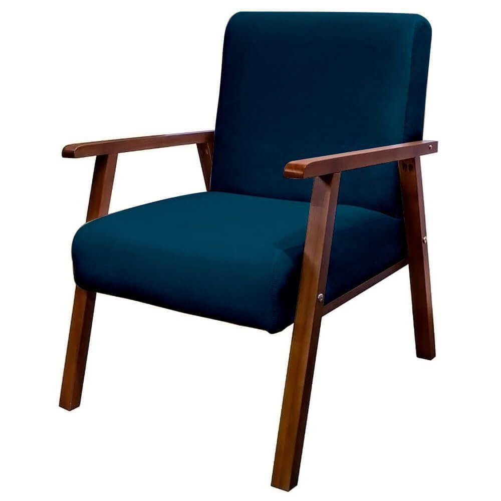 Poltrona Decorativa Bally para Quarto Veludo Azul Petróleo - WD Decor