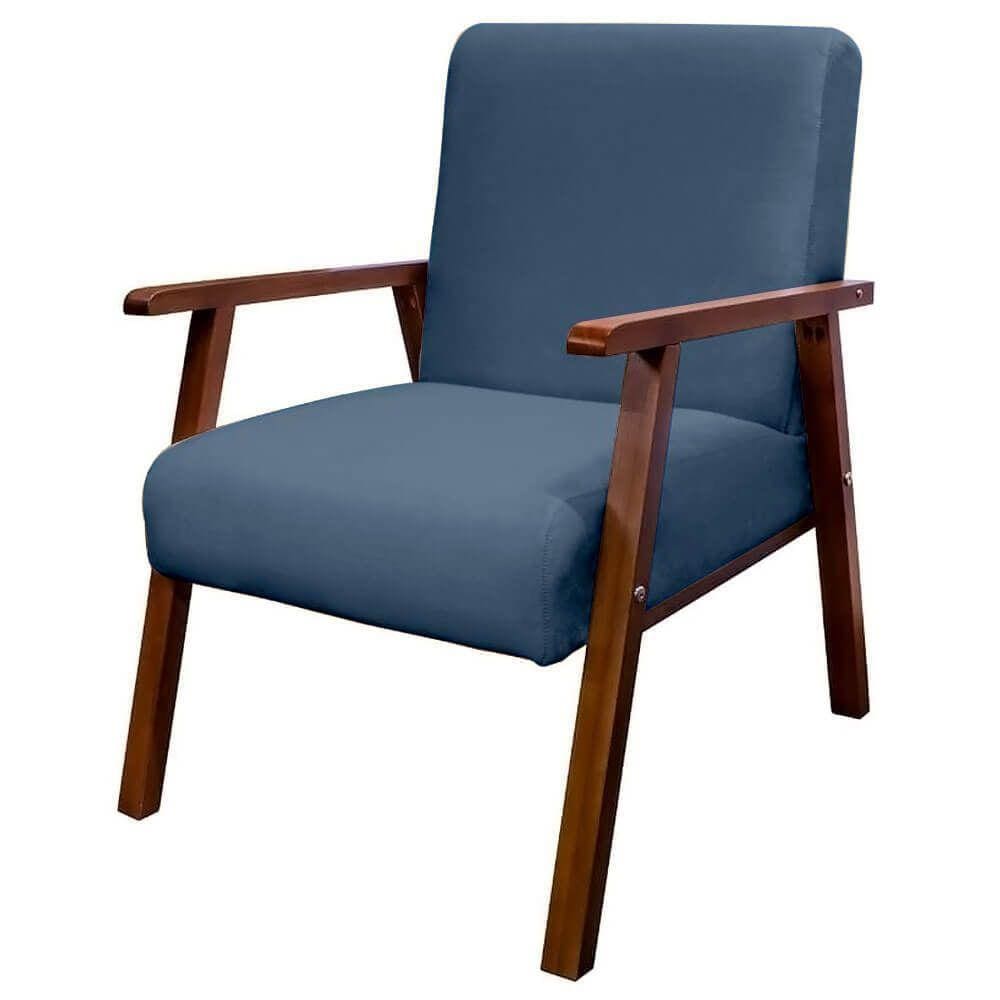 Poltrona Cadeira Decorativa Bally Veludo Azul Sala de Estar - WD Decor