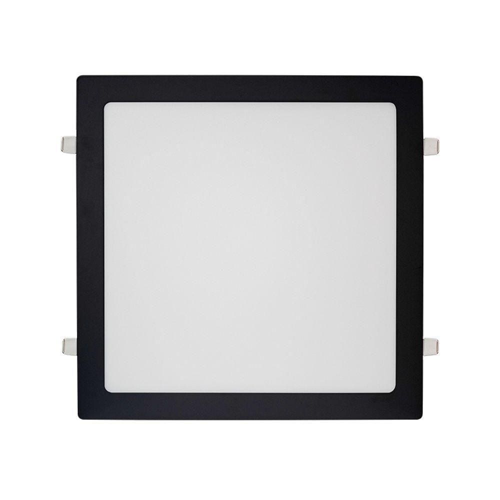 Painel De Led Blumenau Slim Quadrado De Embutir 24w Bivolt Preto 3000k Luz Amarela