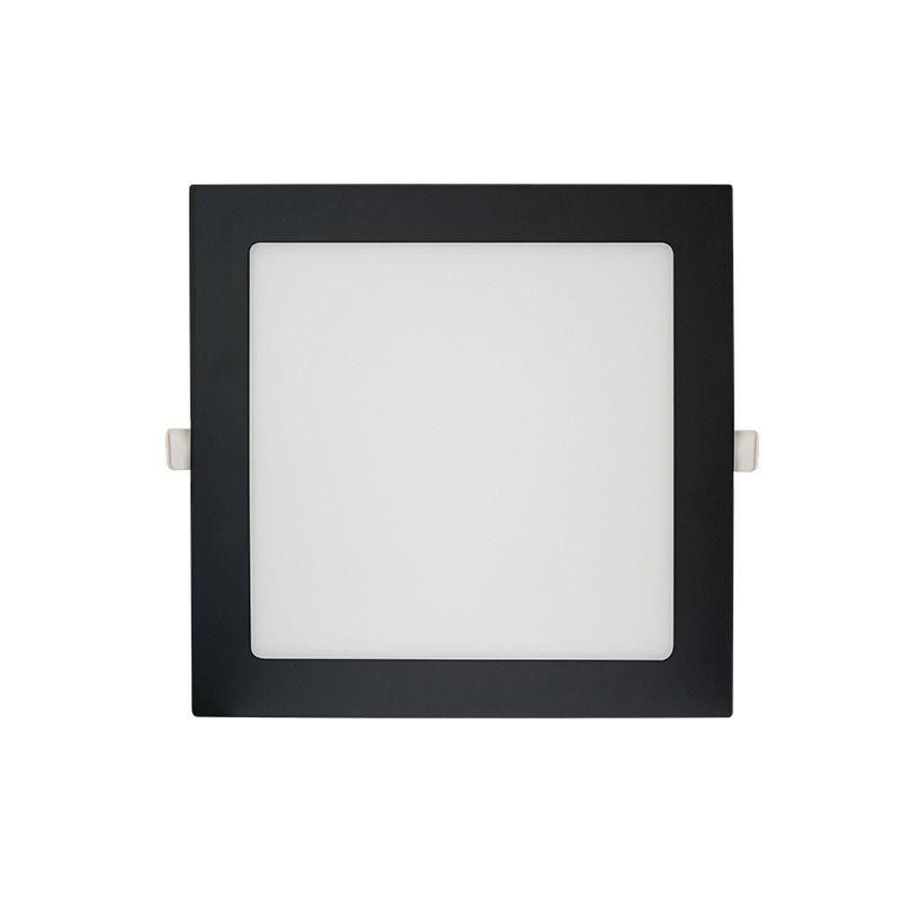 Painel De Led Blumenau Slim Quadrado De Embutir 18w Bivolt Preto 3000k Luz Amarela