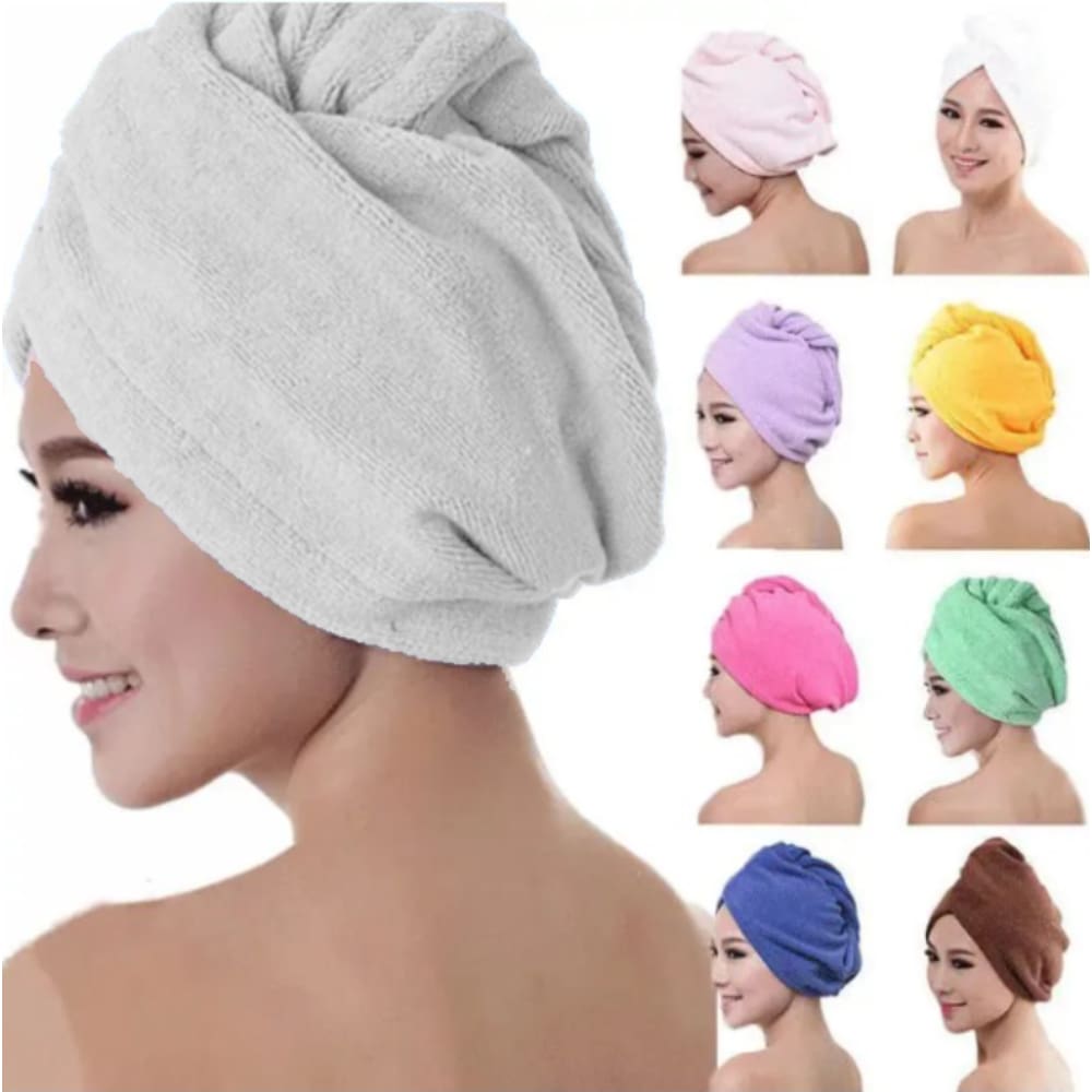 Kit 2 Toalhas Grossa Mágica Para Cabelo Secar Rápido Touca Banho